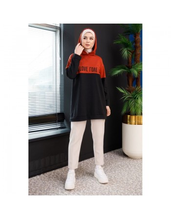 Tunique avec capuche (Boutique en ligne Hijab moderne pour femme) - Couleur brique 