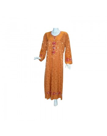 Robe Kawtar orange avec broderies rouges 
