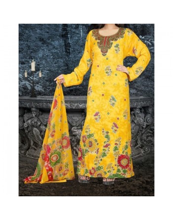 Robe orientale à col rond, strass et son foulard assorti 