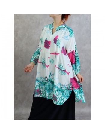 Tunique Chemise large motifs fleurs avec boutons pour femme 