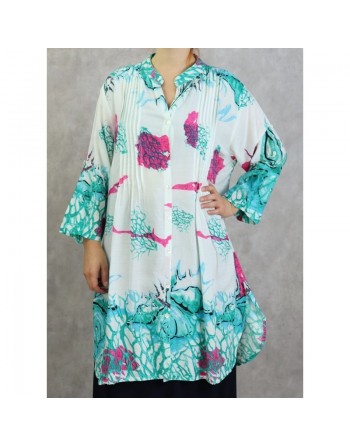Tunique Chemise large motifs fleurs avec boutons pour femme 