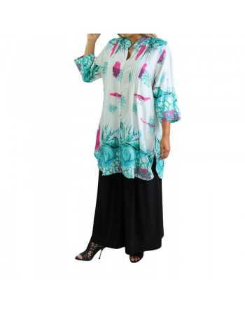 Tunique Chemise large motifs fleurs avec boutons pour femme 