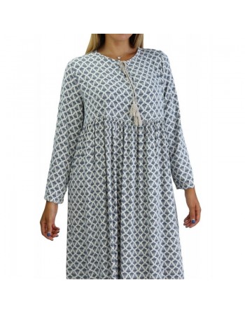 Robe longue viscose fluide et ample avec imprimé Bleu - Couleur Blanc cassé 