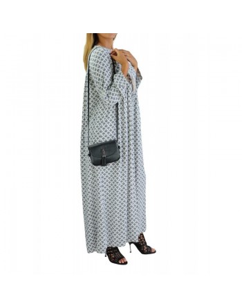 Robe longue viscose fluide et ample avec imprimé Bleu - Couleur Blanc cassé 