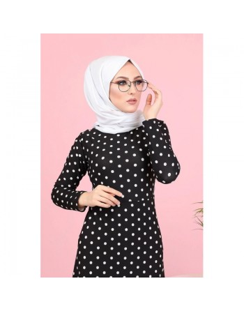Robe longue à pois pour femme (Vetement musulman chic) - Couleur noir 