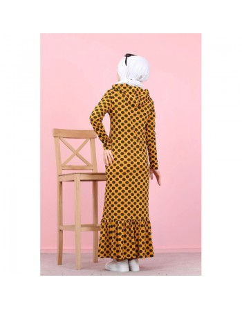 Robe volantée à capuche imprimée à pois avec volant (Vetement hijab femme - Grande taille) - Couleur moutarde 