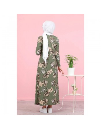 Robe longue imprimés fleurs (Vêtement style femme voilée) - Couleur kaki 