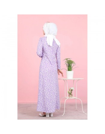 Robe évasée à motifs fleuris pour femme (Boutique Mode Musulmane en ligne) - Couleur lilas 