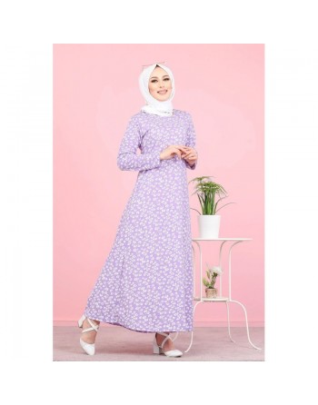 Robe évasée à motifs fleuris pour femme (Boutique Mode Musulmane en ligne) - Couleur lilas 