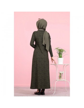 Robe fleurie en crêpe (Vetement pas cher pour femme voilée) - Couleur kaki 