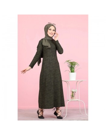 Robe fleurie en crêpe (Vetement pas cher pour femme voilée) - Couleur kaki 