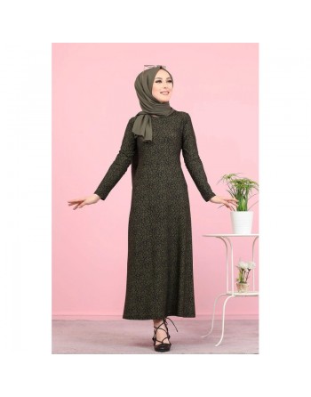 Robe fleurie en crêpe (Vetement pas cher pour femme voilée) - Couleur kaki 