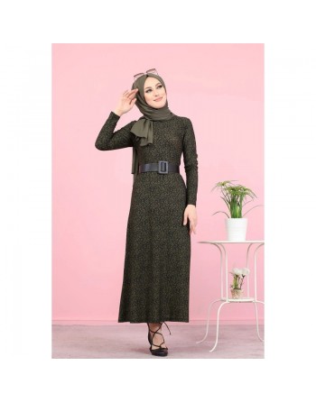 Robe fleurie en crêpe (Vetement pas cher pour femme voilée) - Couleur kaki 