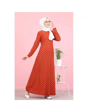 Robe longue à pois pour femme (Vetement musulman chic) - Couleur rouille 