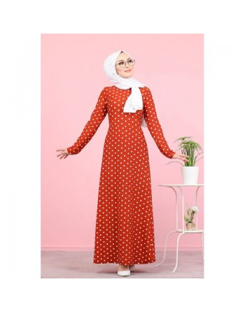Robe longue à pois pour femme (Vetement musulman chic) - Couleur rouille 