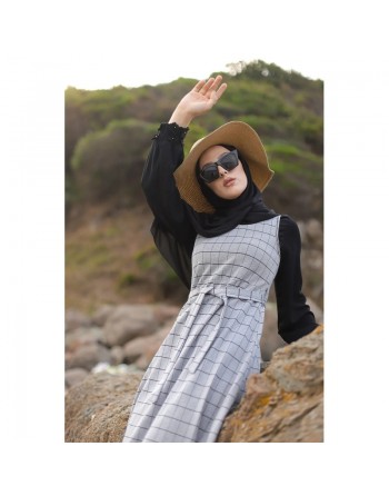 Robe longue à carreaux - Couleur Gris clair 