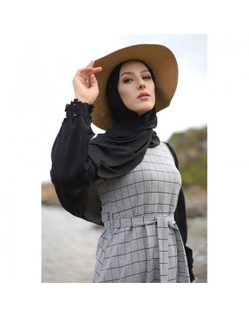 Robe longue à carreaux - Couleur Gris clair 