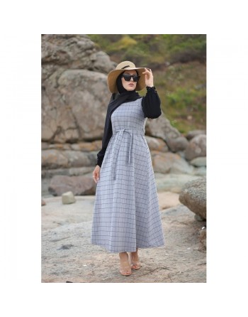 Robe longue à carreaux - Couleur Gris clair 