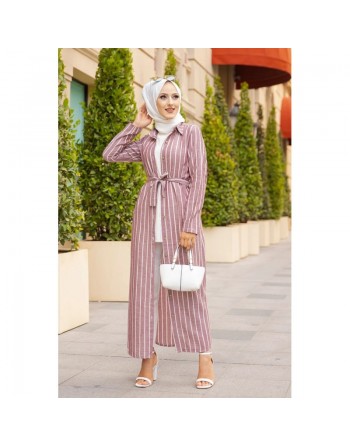 Robe à rayures bordeaux pour femme 