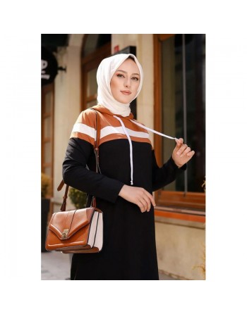 Robe à capuche de type sportswear décontracté - Vetement Hijab pour femme musulmane - Couleur noir, blanc et camel 