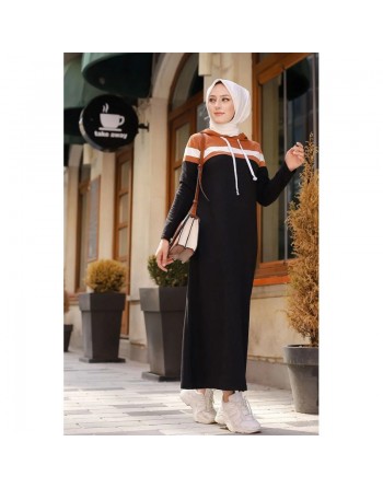 Robe à capuche de type sportswear décontracté - Vetement Hijab pour femme musulmane - Couleur noir, blanc et camel 