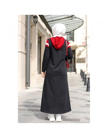 Robe à capuche style jeune et sportswear - Vêtement Hijab moderne pour femme musulmane - Couleur noir, blanc et bordeaux 