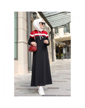 Robe à capuche style jeune et sportswear - Vêtement Hijab moderne pour femme musulmane - Couleur noir, blanc et bordeaux 