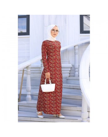 Robe longue à fleurs (Modest Fashion) - Couleur Bordeaux 