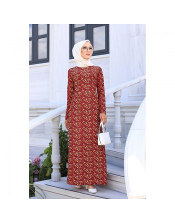 Robe longue à fleurs (Modest Fashion) - Couleur Bordeaux 