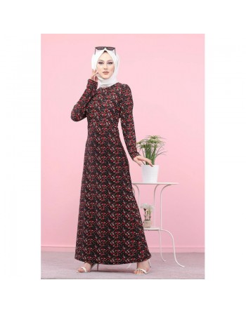 Robe longue fleurie (Mode Musulmane) pour femme voilée - Couleur Noire 