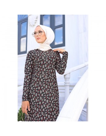 Robe à fleurs (motifs fleuris) - Vêtements pour femme voilée en ligne - Couleur noire 