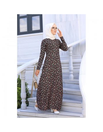 Robe à fleurs (motifs fleuris) - Vêtements pour femme voilée en ligne - Couleur noire 