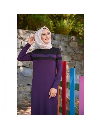 Robe décontractée maxi-longue (Mode musulmane) - Couleur prune et noir 