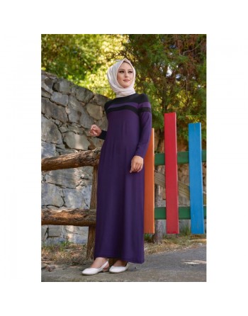 Robe décontractée maxi-longue (Mode musulmane) - Couleur prune et noir 