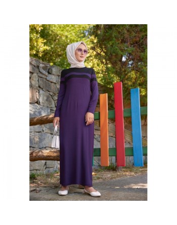 Robe décontractée maxi-longue (Mode musulmane) - Couleur prune et noir 