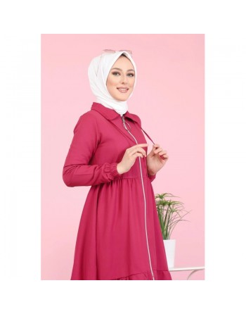 Veste zippée légère mi longue (Tenue ample pour femme voilée) - Couleur framboise 