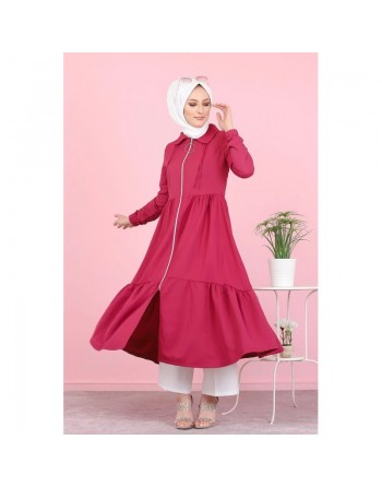 Veste zippée légère mi longue (Tenue ample pour femme voilée) - Couleur framboise 
