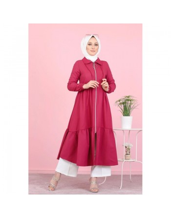 Veste zippée légère mi longue (Tenue ample pour femme voilée) - Couleur framboise 
