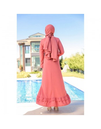 Robe très longue à volants (Abayas et vetements pour femmes voilées) - Couleur Rose 