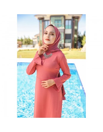Robe très longue à volants (Abayas et vetements pour femmes voilées) - Couleur Rose 