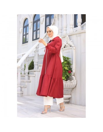 Veste zippée légère mi longue (Vetement ample pour femme voilée) - Couleur rouge bordeaux 