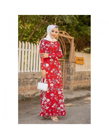 Robe longue fleurie (Boutique en ligne Hijab Street & Outfit) - Couleur rouge 