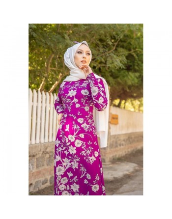Robe longue fleurie (Boutique en ligne Hijab Outfit Style Summer) - Couleur Violet 
