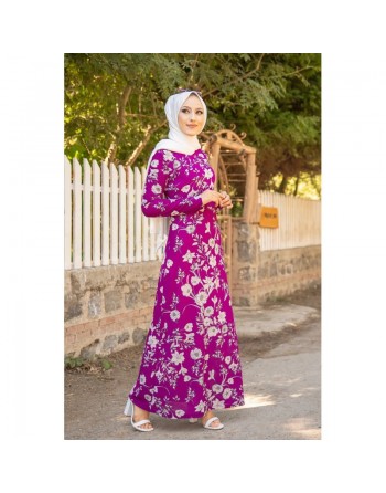 Robe longue fleurie (Boutique en ligne Hijab Outfit Style Summer) - Couleur Violet 