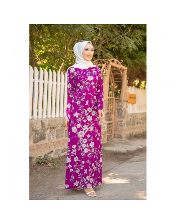 Robe longue fleurie (Boutique en ligne Hijab Outfit Style Summer) - Couleur Violet 