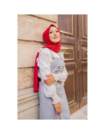 Robe bretelle (Salopette ) et sa ceinture assortie pour femme (Vetement hijab moderne en ligne) - Couleur gris clair chiné 