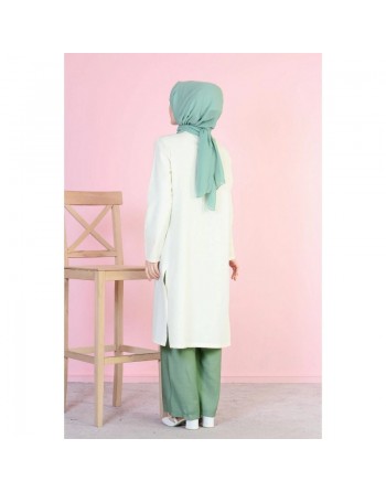 Tunique longue imprimée grandes fleurs rose et menthe (Vetement femme voilée) 
