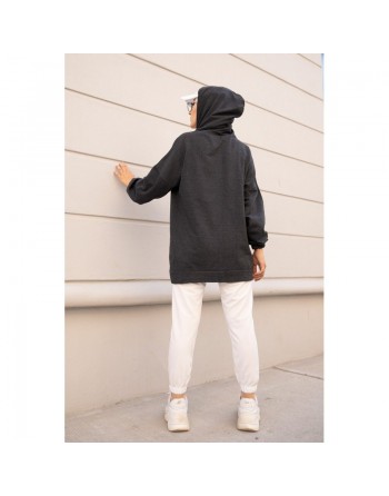 Sweat avec capuche imprimé pour femme - Couleur anthracite 