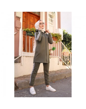 Ensemble Veste et pantalon - Survêtement musulman pour femme - Couleur marron 