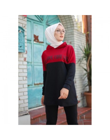 Survêtement hijab sport à capuche pour femme musulmane (Ensemble Sportswear) - Couleur noir et bordeaux 